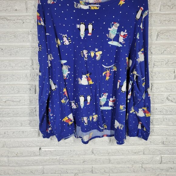 Secret Treasures Womens Pajama Top 3X Plus Poly Blend Blue Animals NOV181E - Picture 4 of 8